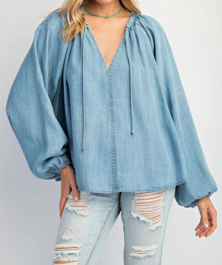 Easel - Washed Chambray Flare Tunic