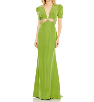 Mac Duggal - Vestido com decote profundo e mangas bufantes recortadas