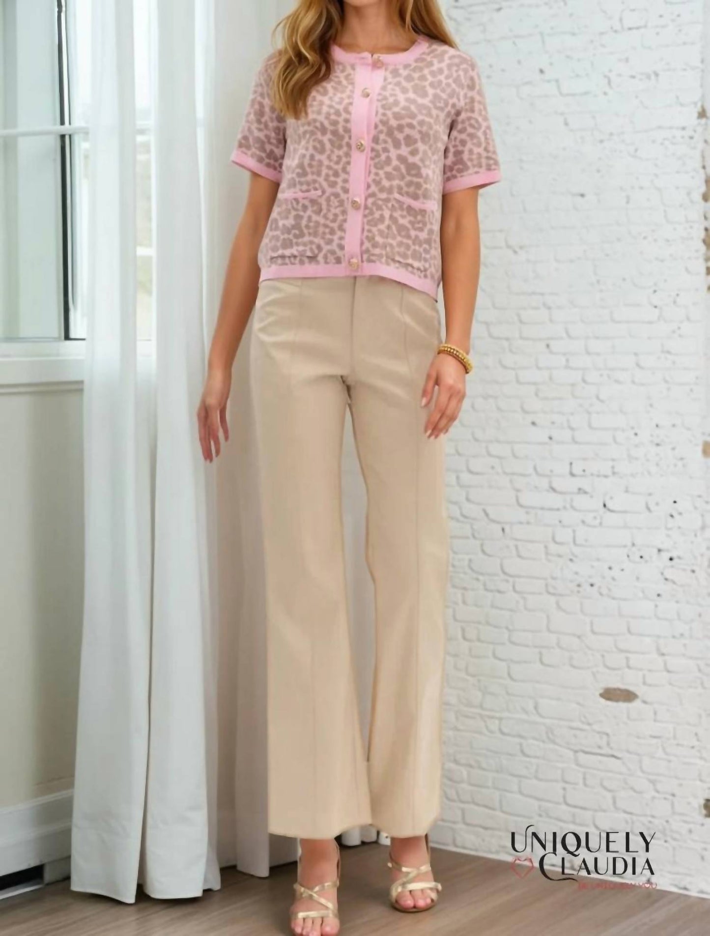 Entro - Carynn Animal Print Short-sleeve Knit Cardigan