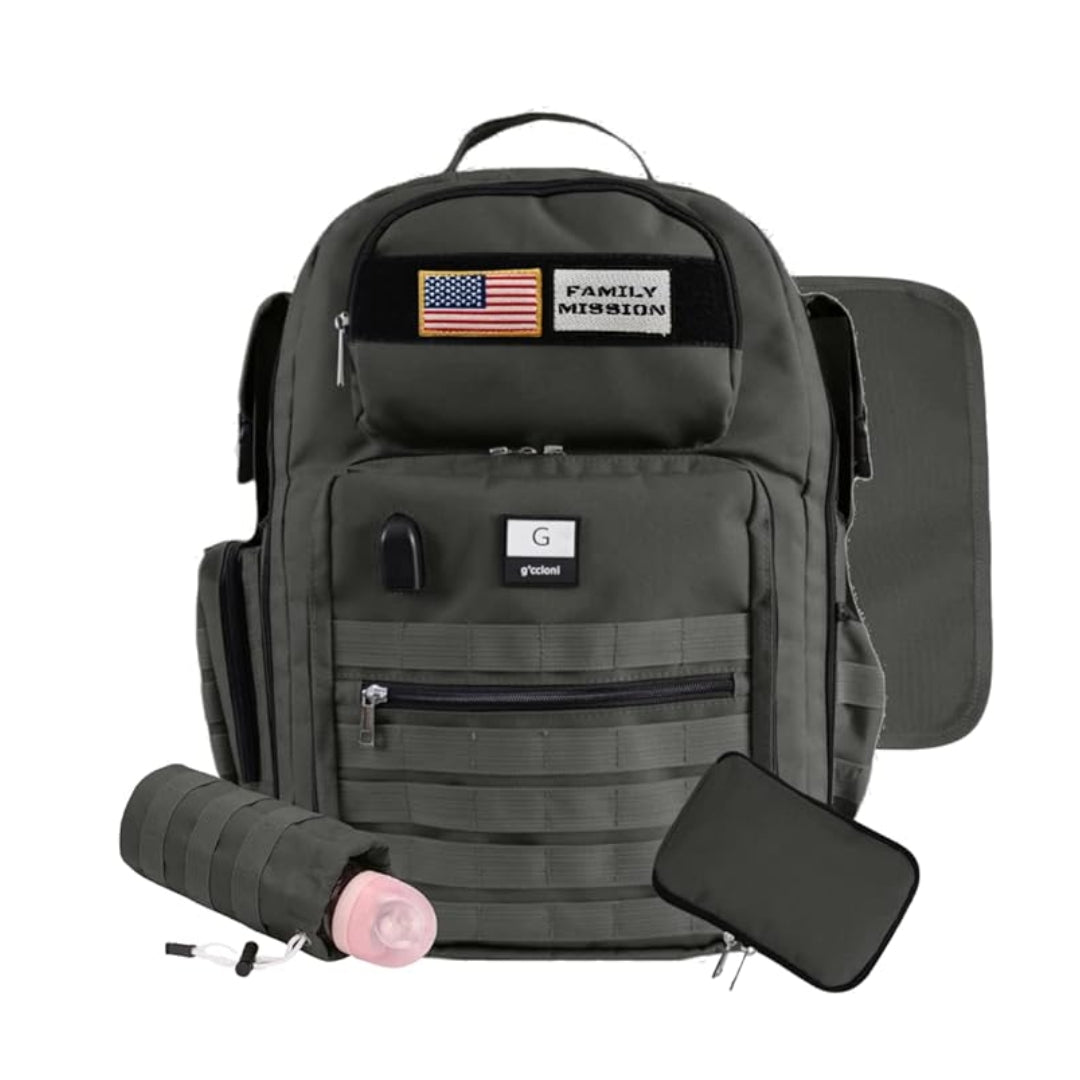 Mochila para fraldas G'ccioni, mochila de viagem, bolsa térmica para mamadeira, alças para carrinho, trocador, lenços umedecidos e bolso para mamadeira