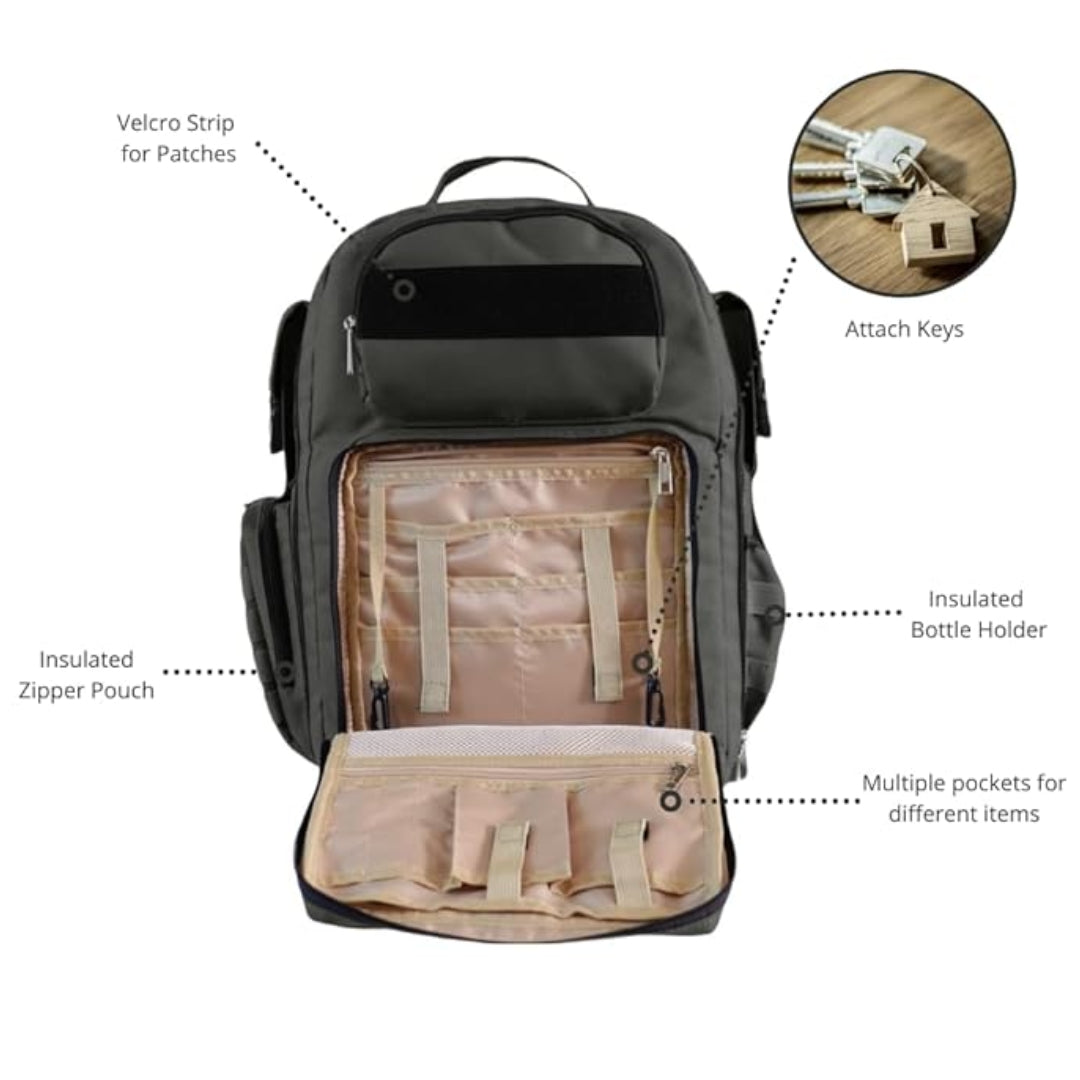 Mochila para fraldas G'ccioni, mochila de viagem, bolsa térmica para mamadeira, alças para carrinho, trocador, lenços umedecidos e bolso para mamadeira