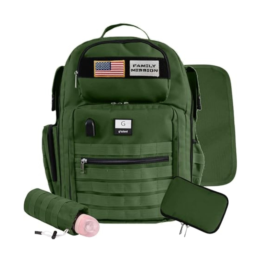 Mochila para fraldas G'ccioni, mochila de viagem, bolsa térmica para mamadeira, alças para carrinho, trocador, lenços umedecidos e bolso para mamadeira