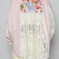 Pol - Lace Long Sleeve With Floral And Striped Pattern Top
