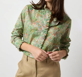 Ann Mashburn - Camisa com babados e mangas curtas
