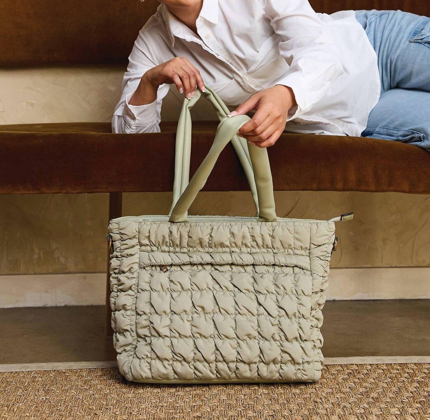 Jen & Co. - Women's Kelly Quilted Puffy Tote Bag With Crossbody Strap