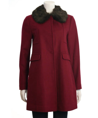 Eliza J - Women's Faux Fur Trim Wool Blend Coat