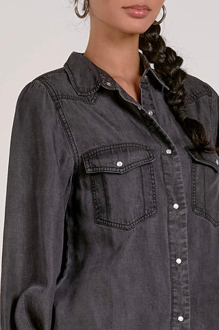 Elan - Camisa Demin de manga comprida com dois bolsos