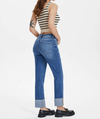 Bayeas - High Rise Rolled Hem Straight Jeans