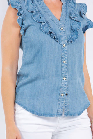 Paparazzi - Camisa sem mangas com babados na frente e jeans Tencel