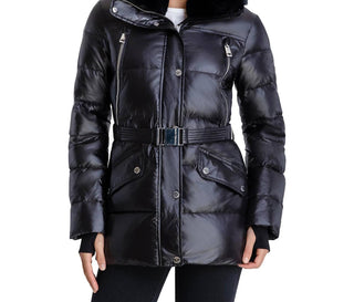Michael Kors - Belted Faux Fur Collar Quilted Coat Jacket