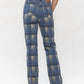 Judy Blue - High Waist Plaid Vintage Look Straight Leg Jeans