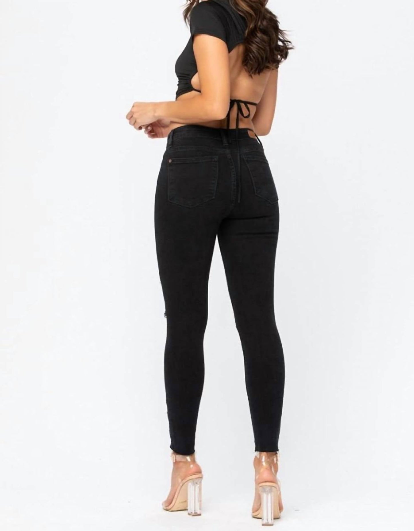 Judy Blue - Animal Print Distressed Skinny Jeans