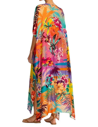Johnny Was - Vestido longo kaftan com decote amarrado
