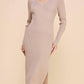 Allie Rose - Ribbed V Neck Collar Long Sweater Dress