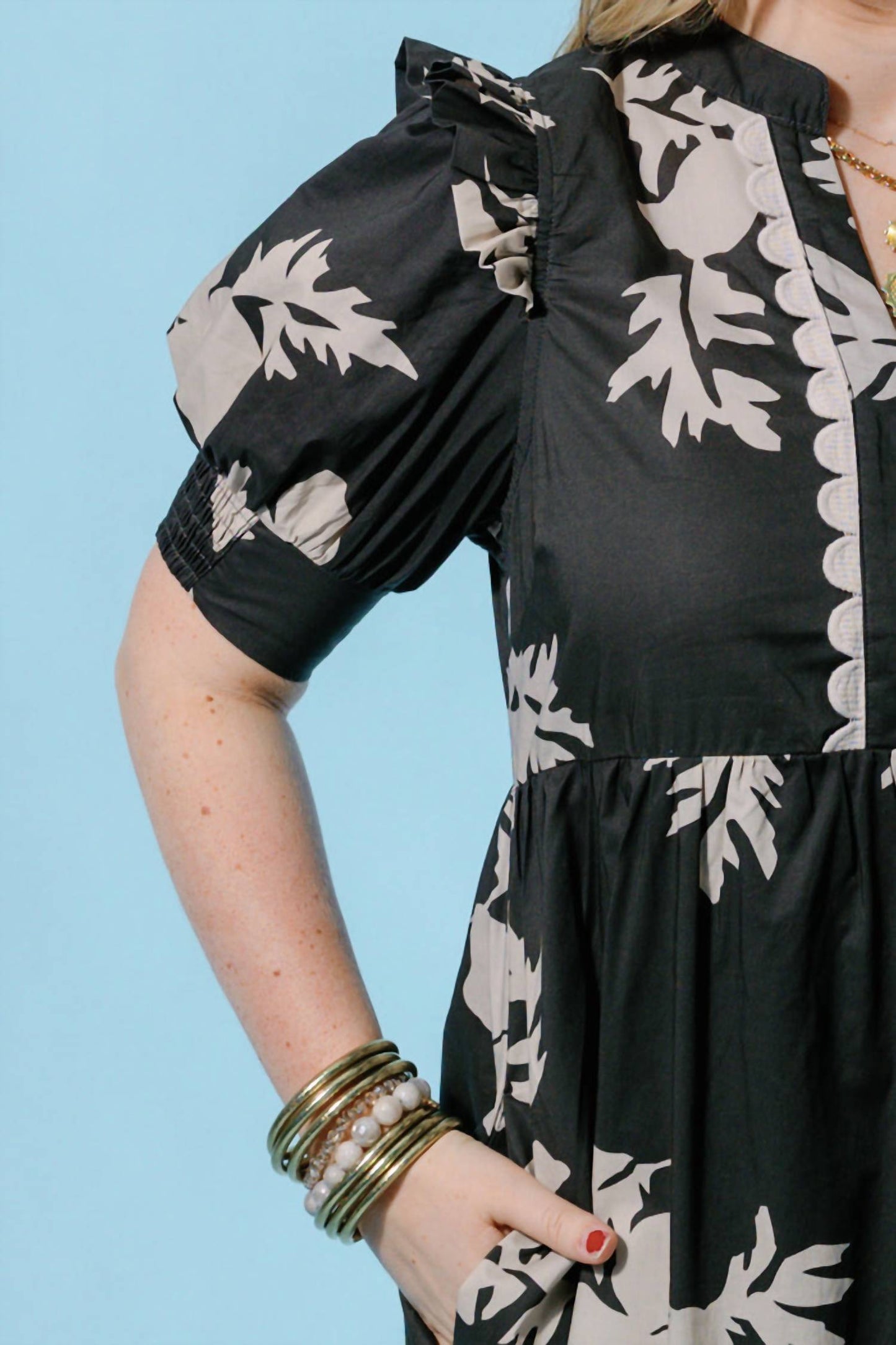 Entro - Floral Midi Dress With Scallop Detail