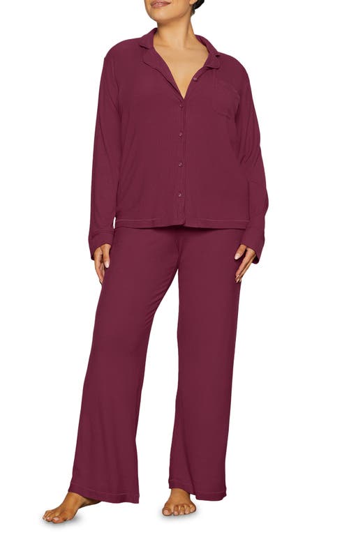 SKIMS Rib Pajamas in Wine, Size Small