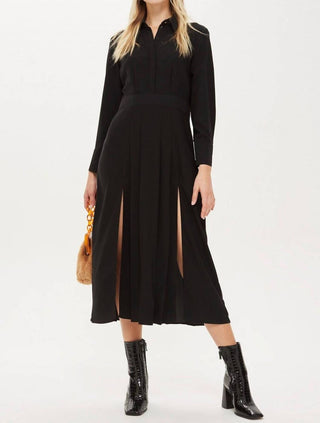 Topshop - Vestido midi casual de manga comprida com botões e pregas
