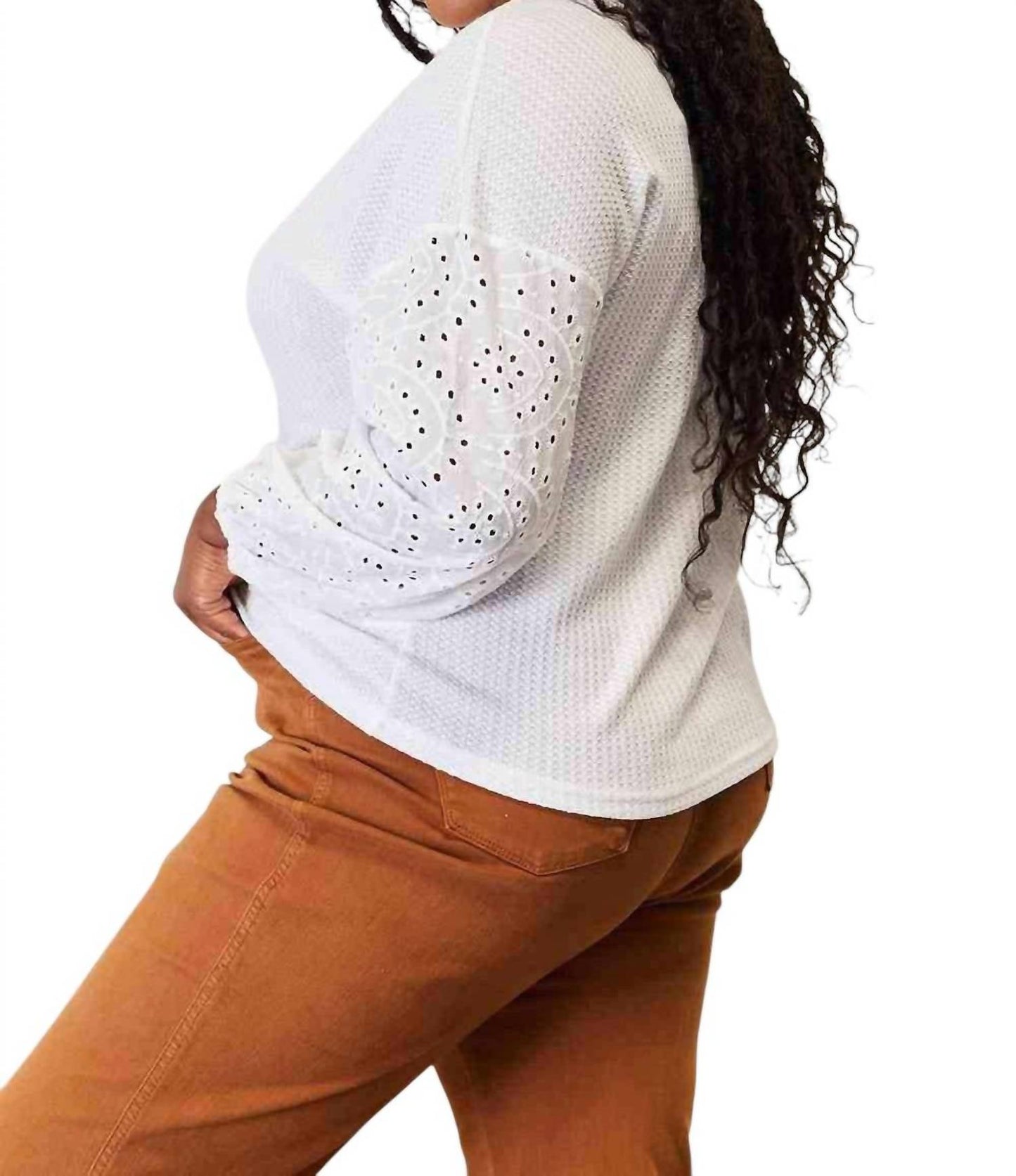 Double Take - Eyelet Elegance Drop Shoulder Blouse