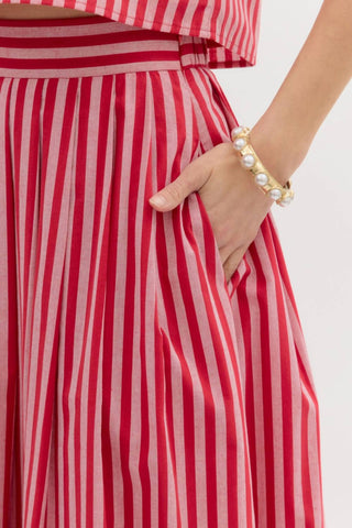 Entro - Pleated Striped Midi Skirt