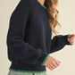 &Merci - Contrast Puff Sleeve Sweater