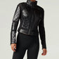 Blanc Noir - Classic Leather Mesh Moto Jacket With Diamond Quilting