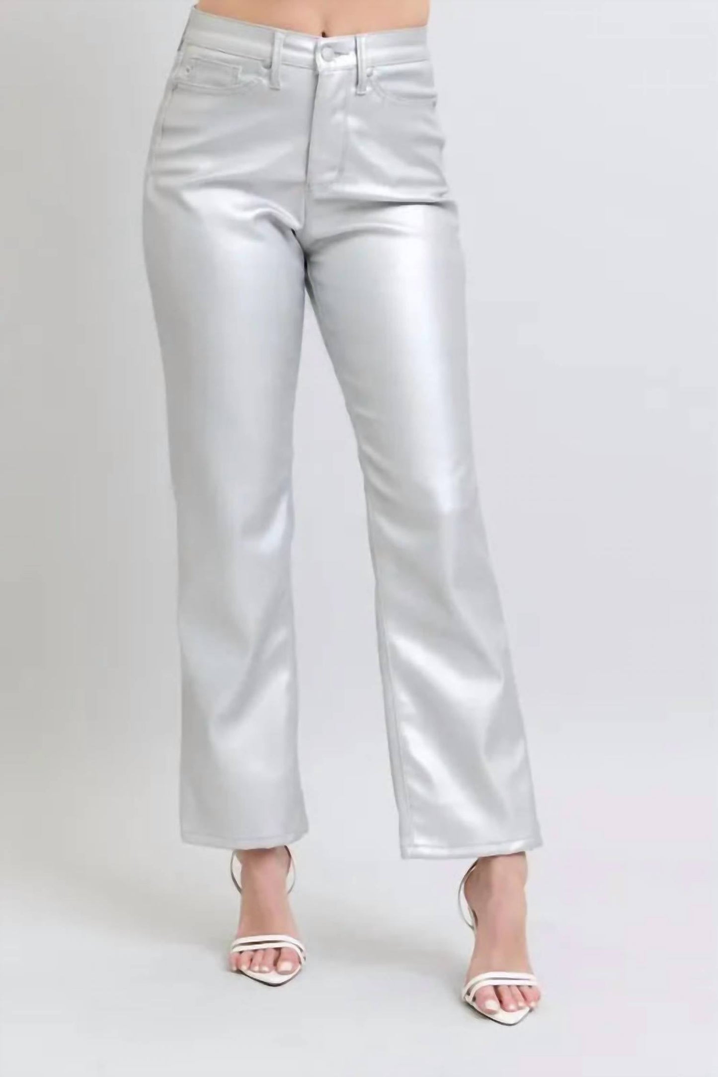 Trendsi - Women's Judy Blue Full Size High Waist Silver Faux Leather Pants Plus Size