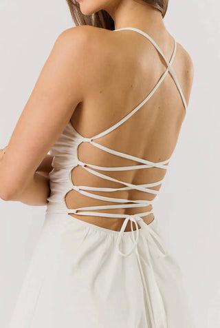 Blue Blush - Bailey Lace Up Back Mini Dress