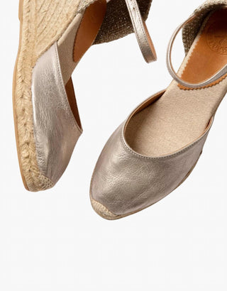 Penelope Chilvers - Women's High Mary Jane Metallic Leather Espadrilles