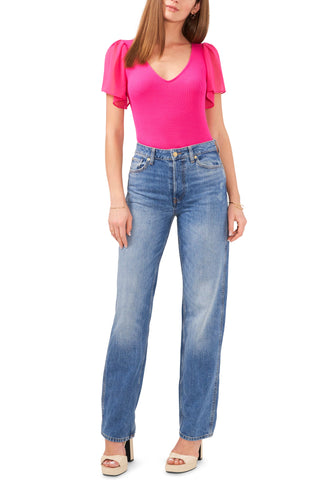 1. Camiseta de manga curta STATE em malha canelada, rosa-baga, tamanho M