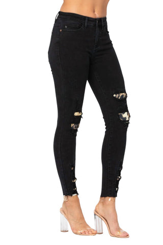 Judy Blue - Calça jeans skinny de cintura média com estampa de leopardo