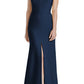 Dessy Collection Notched Off the Shoulder Crepe Gown in Midnight, Size 14