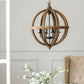 4 Light Wood Chandelier with Adjustable Chain