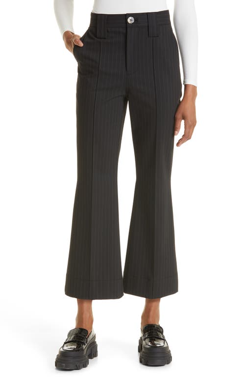 Ganni Pinstripe Crop Bootcut Pants in Black, Size 36