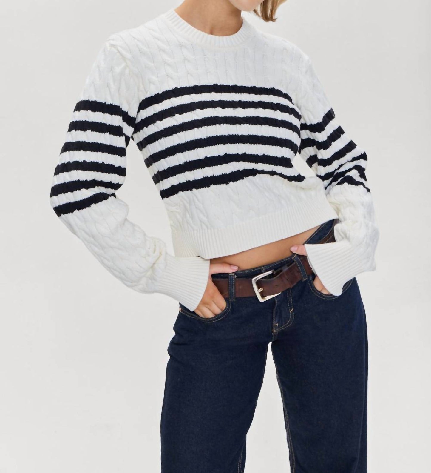 Frankies Bikinis - Varsity Striped Cable Knit Sweater