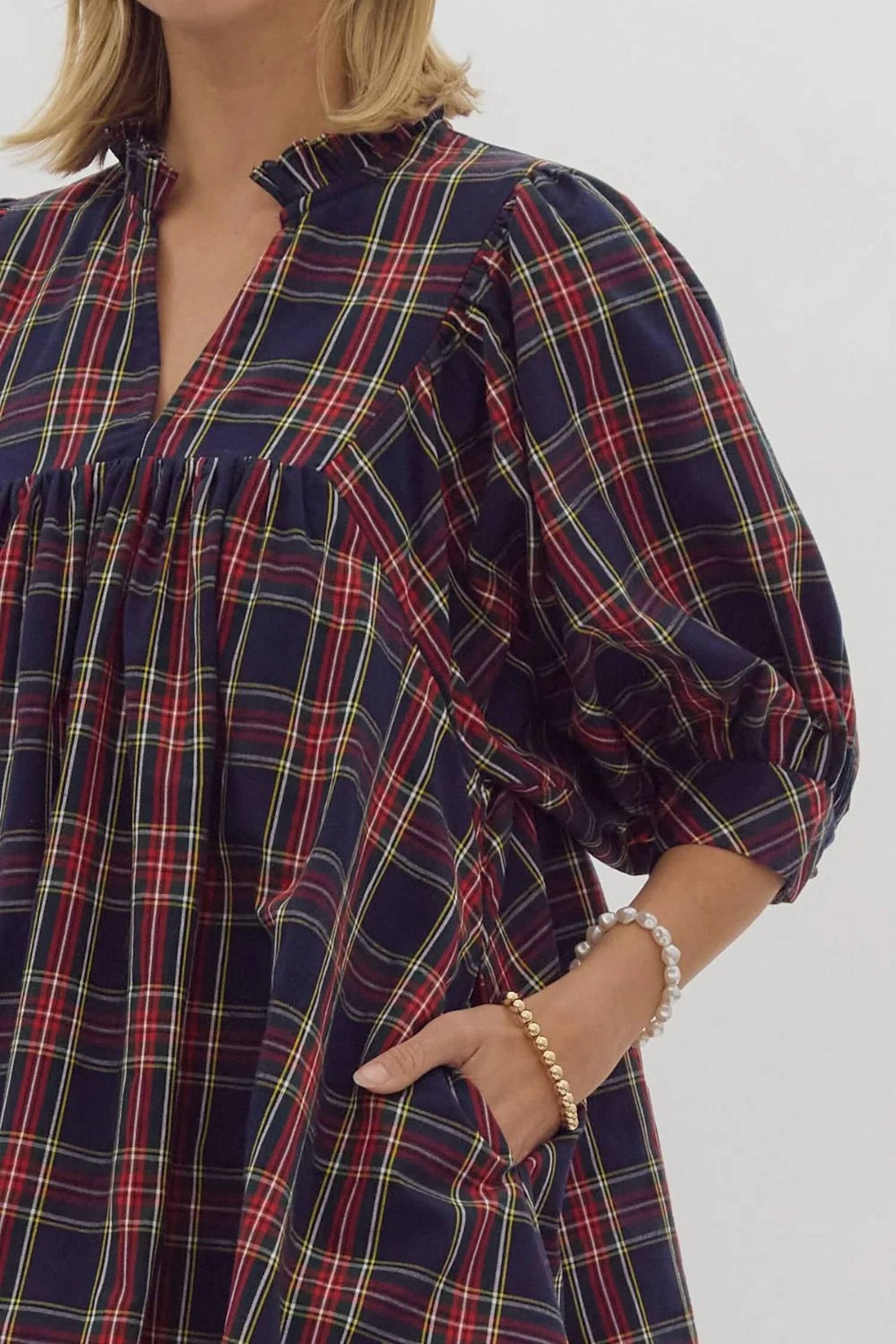 Entro - Plaid High Neck Dress