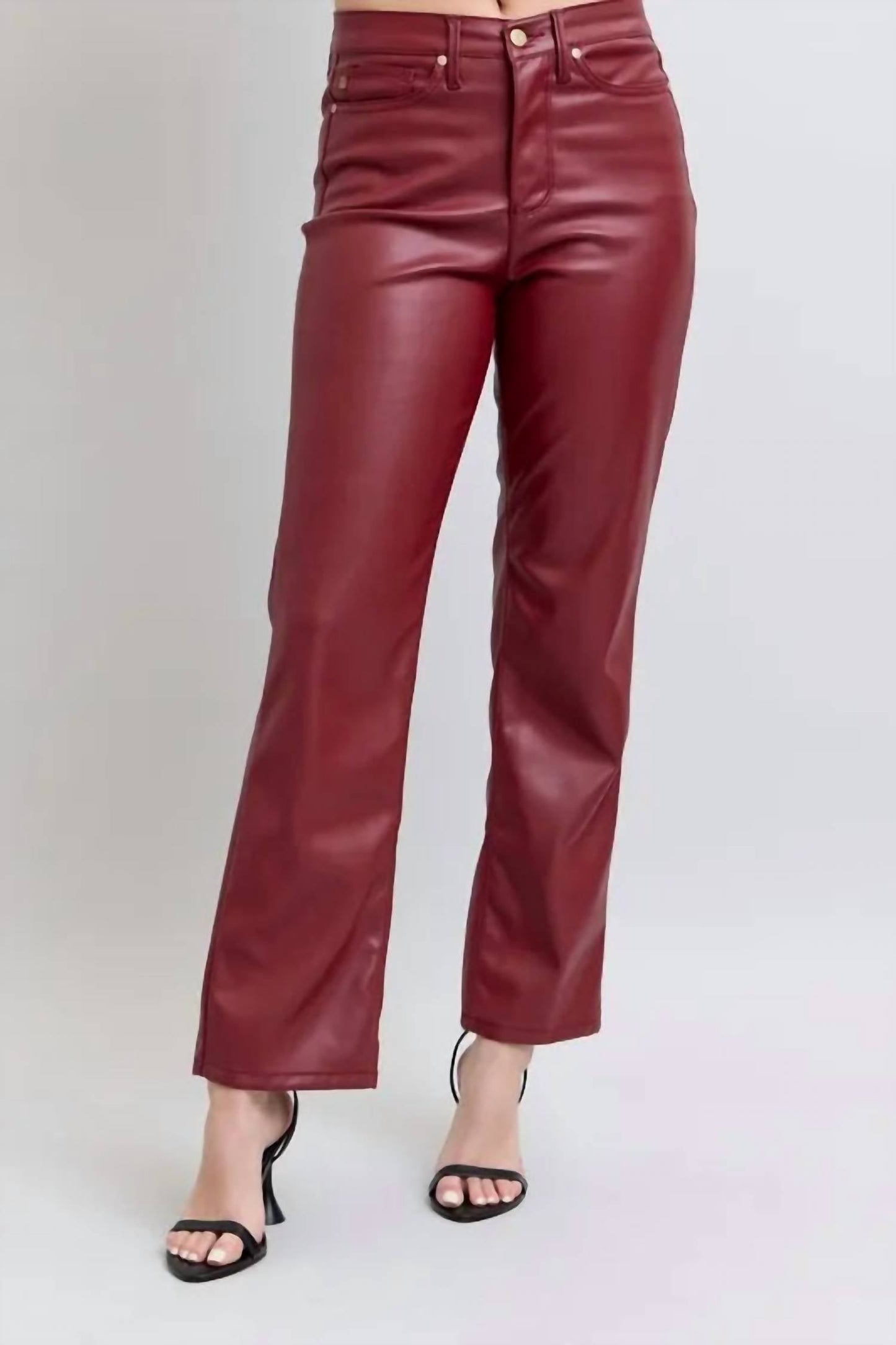 Trendsi - Women's Judy Blue Full Size High Waist Tummy Control Faux Leather Straight Pants Plus Size