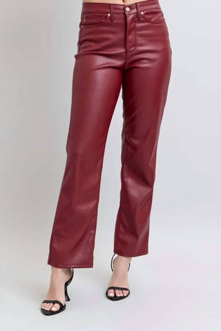 Trendsi - Women's Judy Blue Full Size High Waist Tummy Control Faux Leather Straight Pants Plus Size