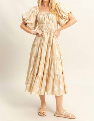 Hyfve - Leaf Print Puff Sleeve Tiered Midi Dress