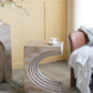 16.3x12.2x22.6 Modern Sculptural Arched Side Table with Faux Travertine Finish