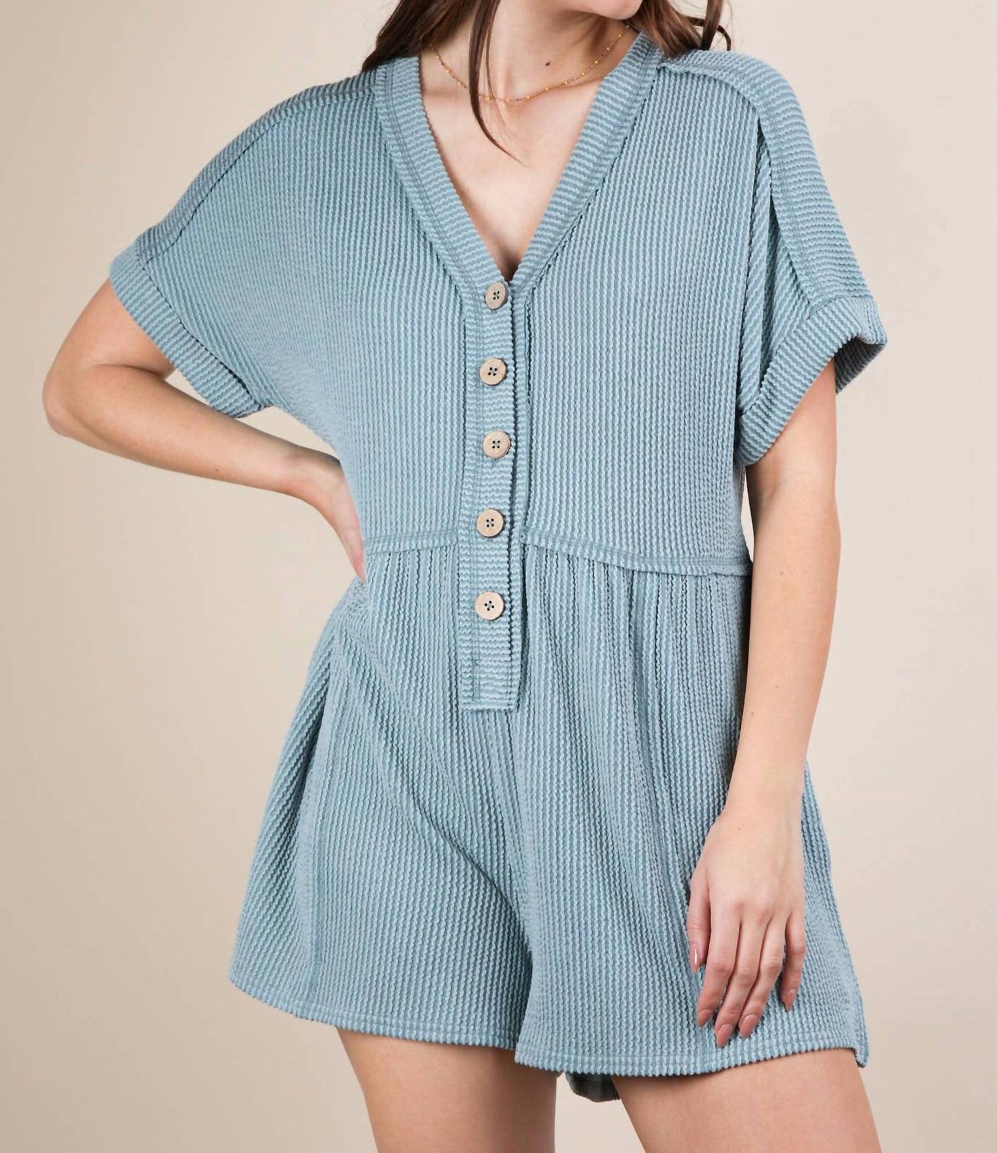 Very J - Two Tone Ribbed Knit Comfy Casual Romper