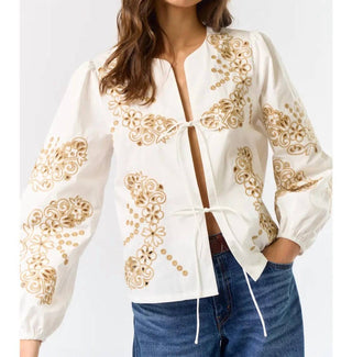 Lalavon - Blusa com Gravata Bordada Mavis