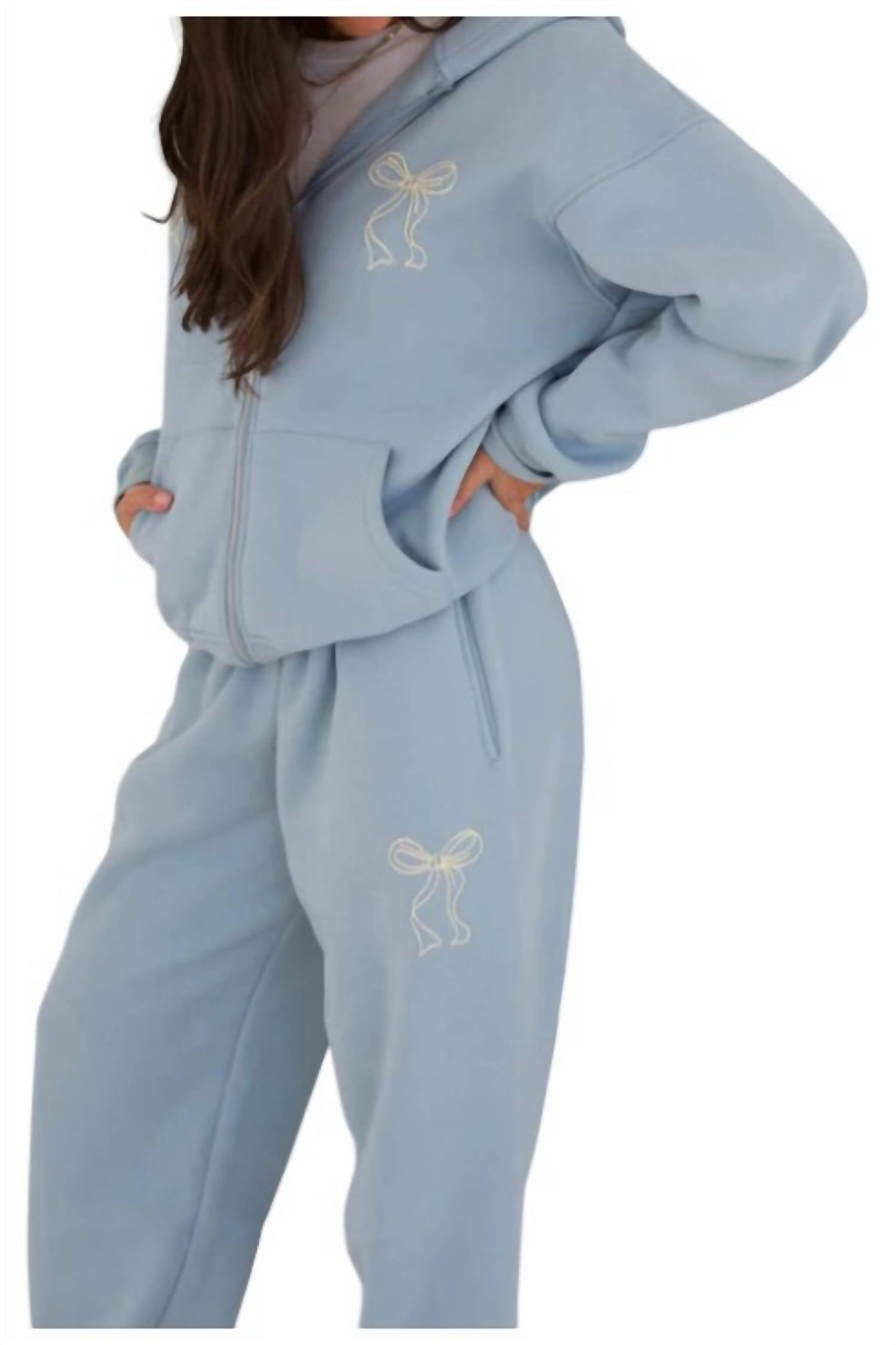 Bailey Rose - Embroidered Bow Zip Hoodie