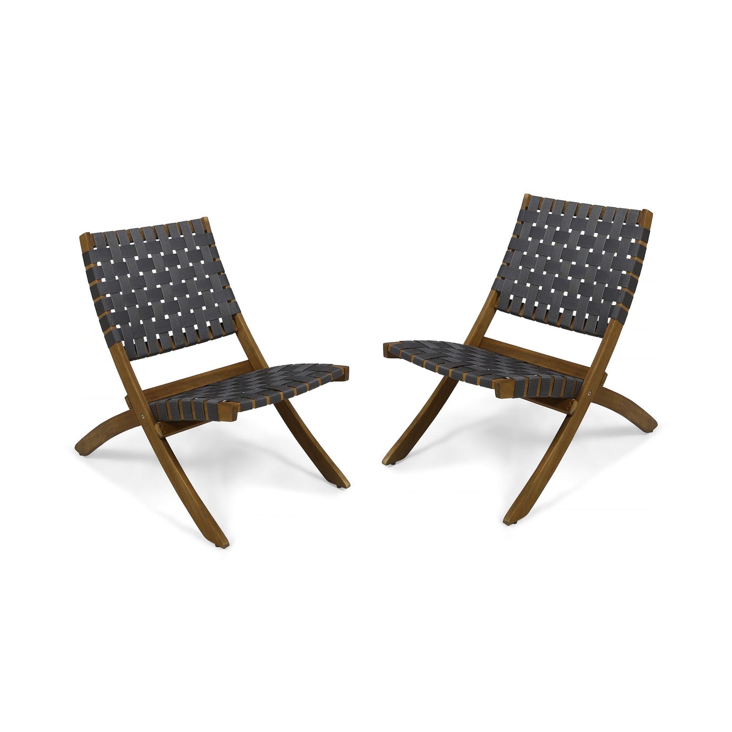 Solidago Outdoor And Strapping Belt Folding Chairs (Set of 2) - Black / Brown