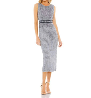 Mac Duggal - Sleeveless High Neck Beaded Midi Sheath Dress