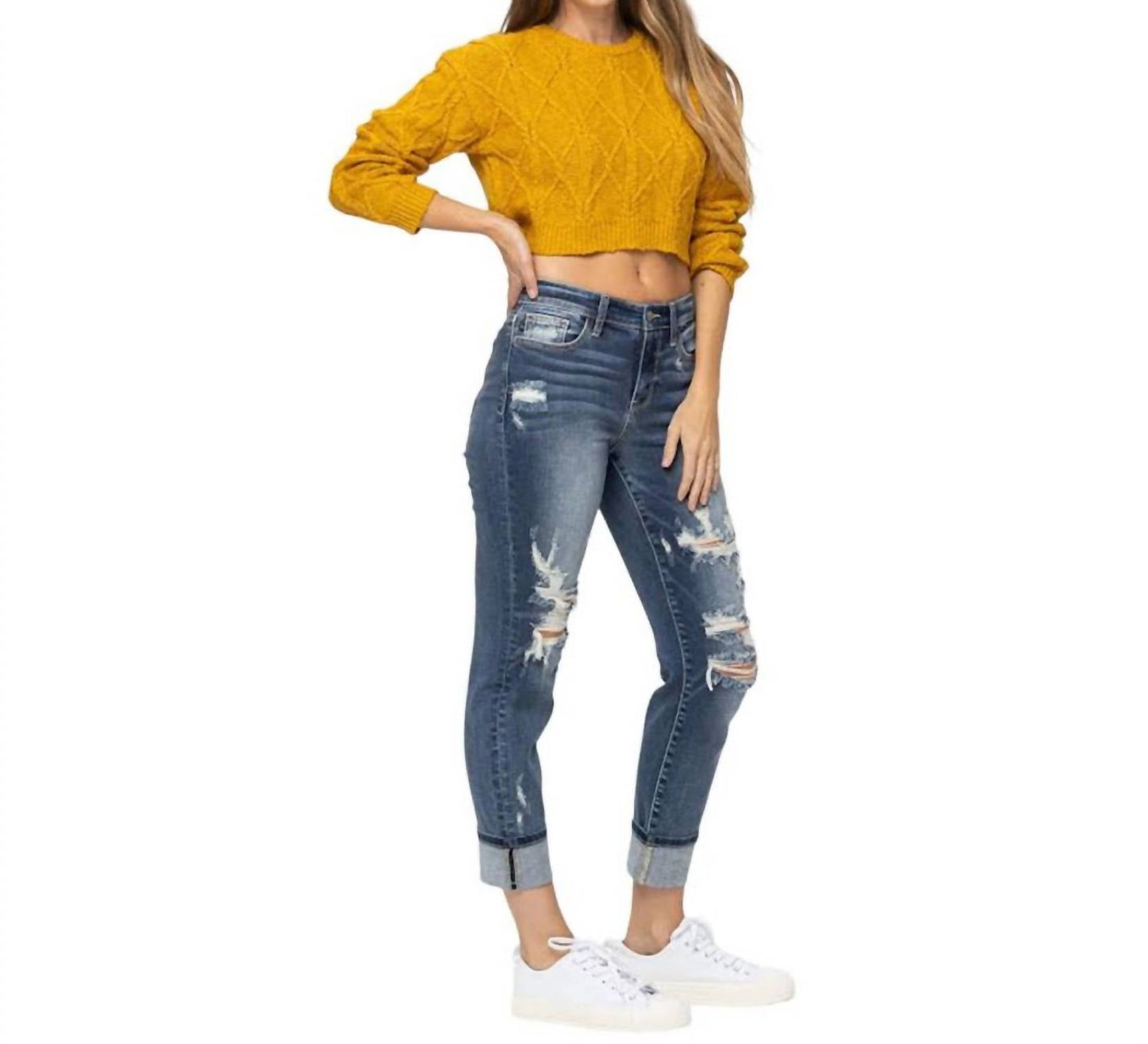 Judy Blue - Mid Rise Distressed Jeans