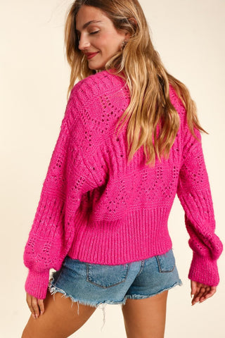 Cardigan curto de manga comprida com botões Haptics tamanho grande