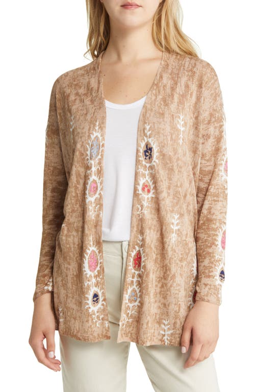 NIC+ZOE Summer Escape Linen Blend Cardigan in Neutral Multi  Size Large P