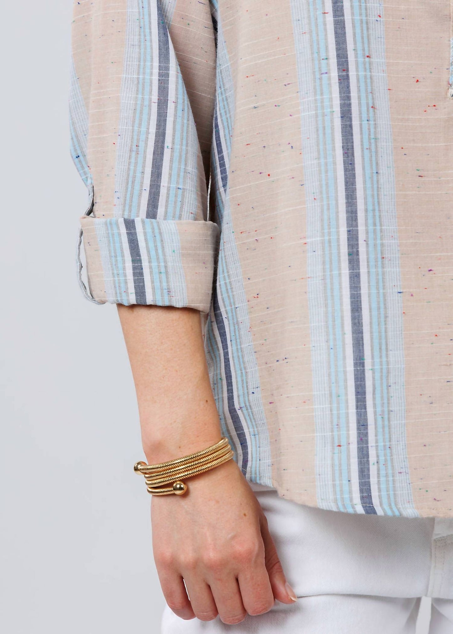 Billy T - Belize Stripe Roll Tab Sleeve Popover Shirt