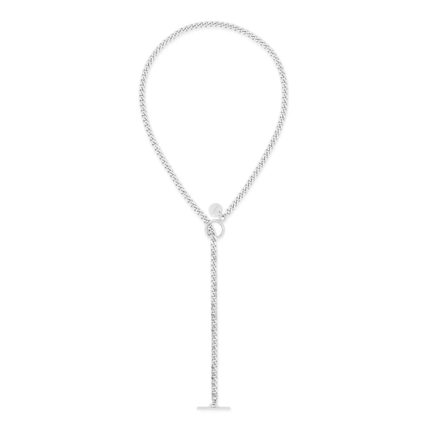 Eklexic - Women's Micro Link Curb Chain Convertible Lariat Necklace