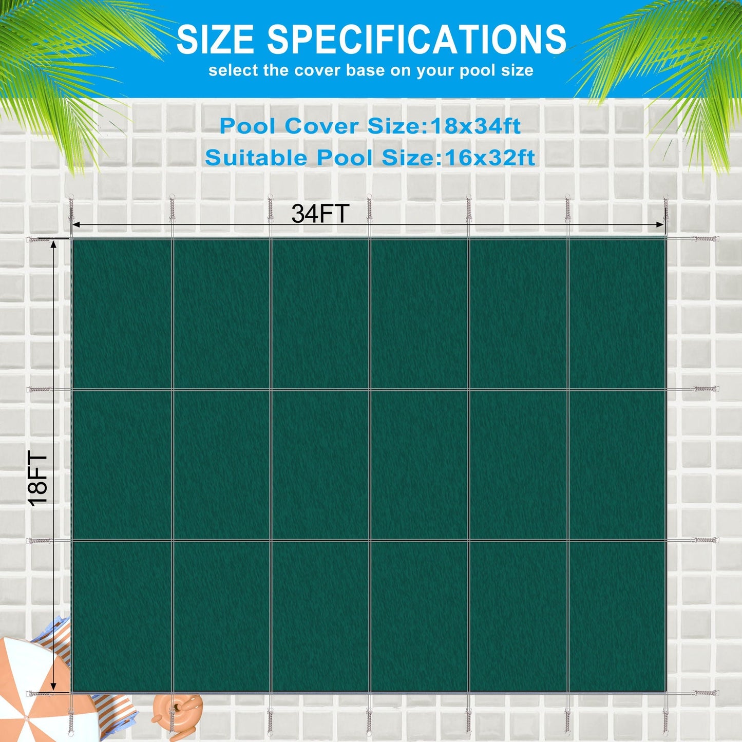 16 x 32 Ft Rectangle Inground Pool Safety Cover